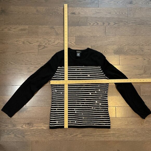 Lord & Taylor Cashmere Sweater, Black w/ white stripes, sequins, size M - Picture 5 of 9